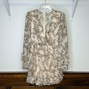 Saints + Secrets Long‎ Sleeve Ruffle Cheetah Print Dress- Small